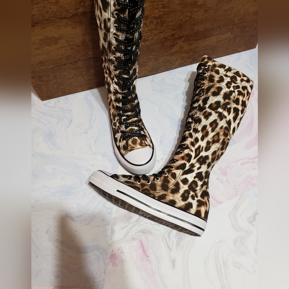 Mengsai Leopard Print Canvas Boots Sneakers Converse Style - Picture 1 of 3
